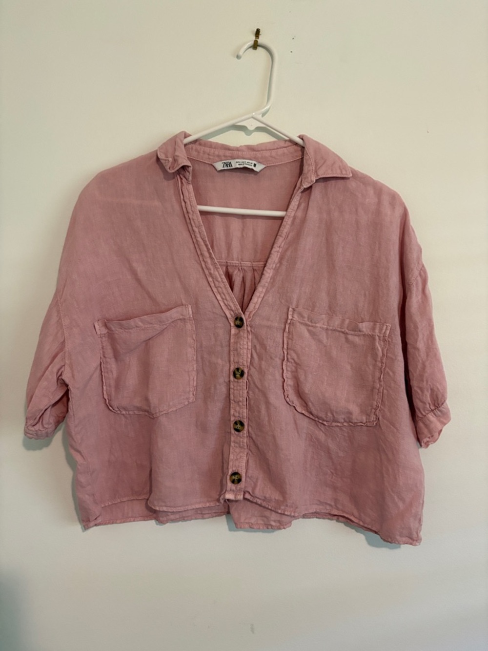 Zara Dusty Pink Linen Button-Down Shirt
